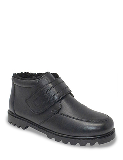 Leather Thermal Lined Touch Fasten Boot Wide Fit Black