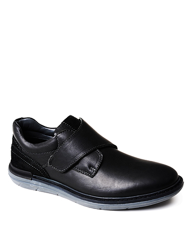 Catesby Mens Luxury Leather Touch Fasten Shoes - Black