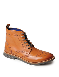 Mens Luxury Leather Brogue Boot Tan