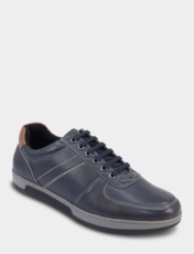 Pegasus Leather Wide Fit Lace Trainer Black