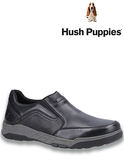 Mens Hush Puppies Wide Fit Leather Slip On Shoe Fletcher - Black