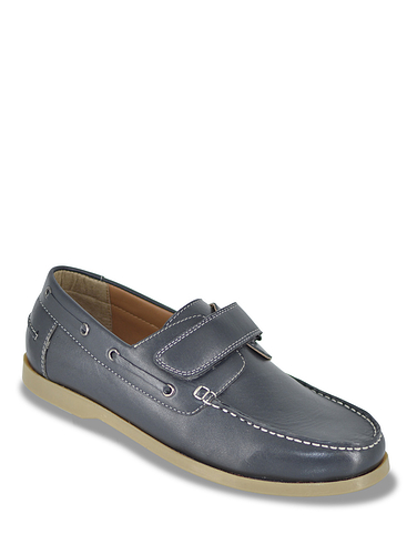 Pegasus Wide Fit Leather Touch Fasten Boat Shoe - Navy