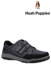 Hush Puppies Wide Fit Leather Twin Touch Fasten Shoe Fabian Black