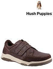 Hush Puppies Wide Fit Leather Twin Touch Fasten Shoe Fabian Black