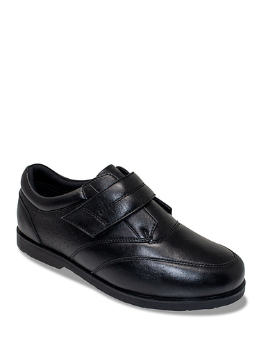 Pegasus Wide Fit Leather Touch Fasten Comfort Shoes - Black