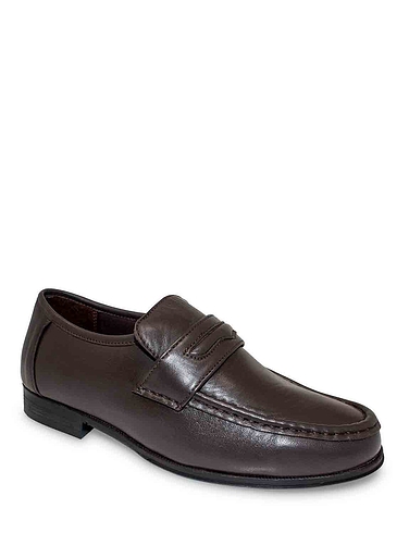 Pegasus Leather Wide Fit Slip On Moccasin Shoes - Brown