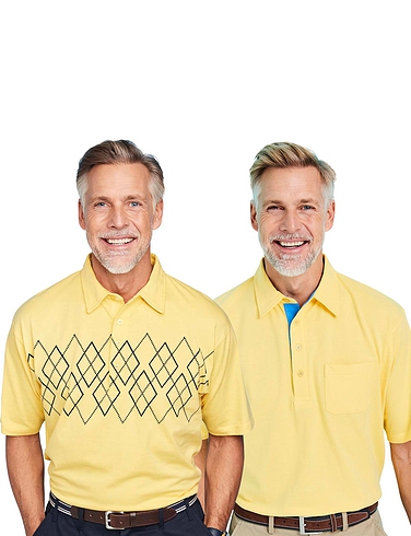 Pegasus Pack of 2 Tailored Collar Polo Shirts - Lemon