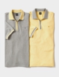 Pegasus 2 Pack Cotton Zip Neck Pique Polo Grey/Lemon