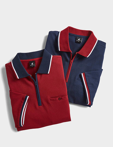 Pegasus 2 Pack Cotton Zip Neck Pique Polo