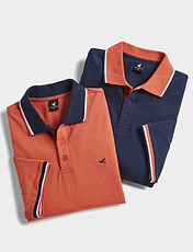 Pegasus 2 Pack Cotton Knitted Pique Polo with Tipping Navy