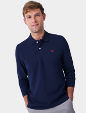 Crew Clothing Long Sleeve Pique Polo Blue
