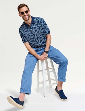 Pegasus Palm Print Polo Navy