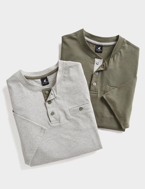 Pegasus 2 Pack Grandad Neck T-Shirt Khaki