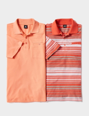 Pegasus 2 Pack Stripe Plain Pique Polo Coral