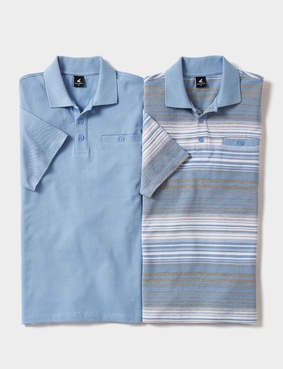 Pegasus 2 Pack Stripe Plain Pique Polo Coral