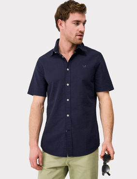 Crew Clothing Seersucker Shirt Blue