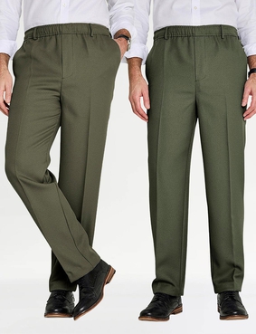 Pack of 2 Elasticated Waist Pull On Trousers Black