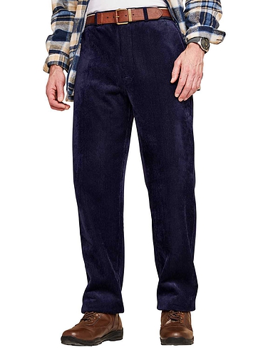 dark blue classic wide ribbed corduroy trousers for men