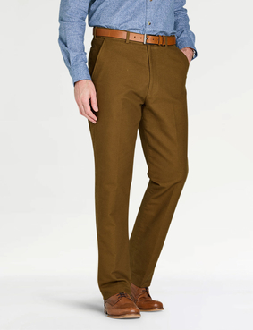 Pegasus Moleskin Trouser With Hidden Stretch Waist Tobacco