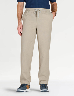 Pegasus Elasticated Waist Seersucker Trouser Bark