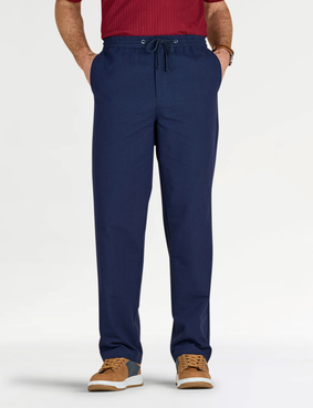 Pegasus Elasticated Waist Seersucker Trouser Bark