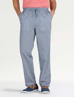 Pegasus Linen Look Pull On Cotton Trouser Dark Stone