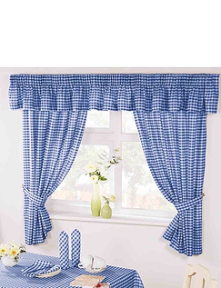 Country Gingham Kitchen Curtains - Blue