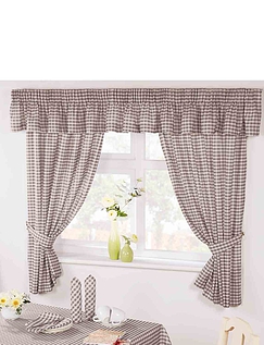 Country Gingham Kitchen Curtains - Natural