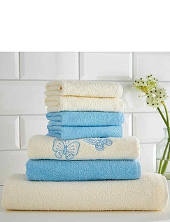 Seven Piece Butterfly Embroidered Towel Bale Blue