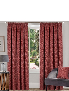 Buckingham Lined Jacquard Curtains Terracotta