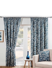 Aviary Lined Curtains Blue