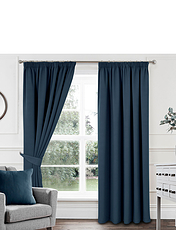 Woven Satin Total Blackout Curtains Blue