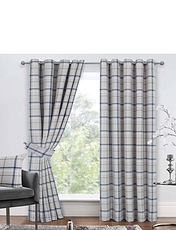 Hudson Check Eyelet Curtains Blue