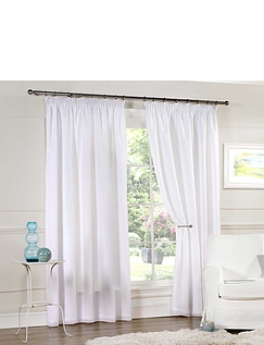 Plain Lined Voile Curtains White
