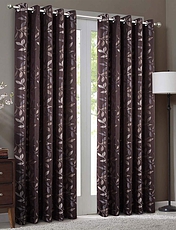 Lorenzo Eyelet Lined Jacquard Curtains Chocolate