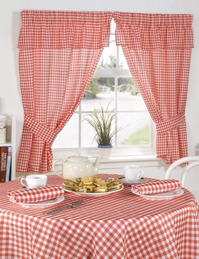 Molly Gingham Kitchen Curtain Set Beige
