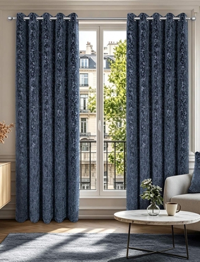 Richmond Cut Velvet Eyelet Curtains Charcoal