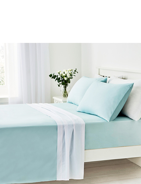 Vantona Easy Care 180 Thread Count Cotton Flat Sheet Blue