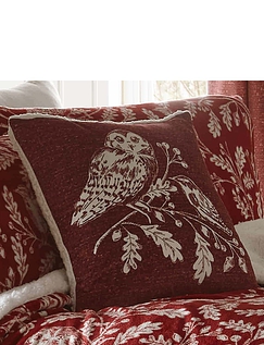 Woodland Owls Fleece Cushion Cover Red